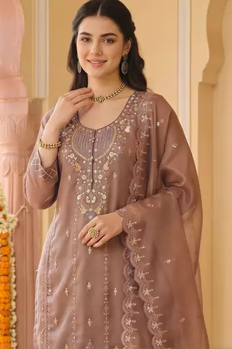 women ethnic motifs embroidered regular beads and stones kurta with trousers & with dupatta