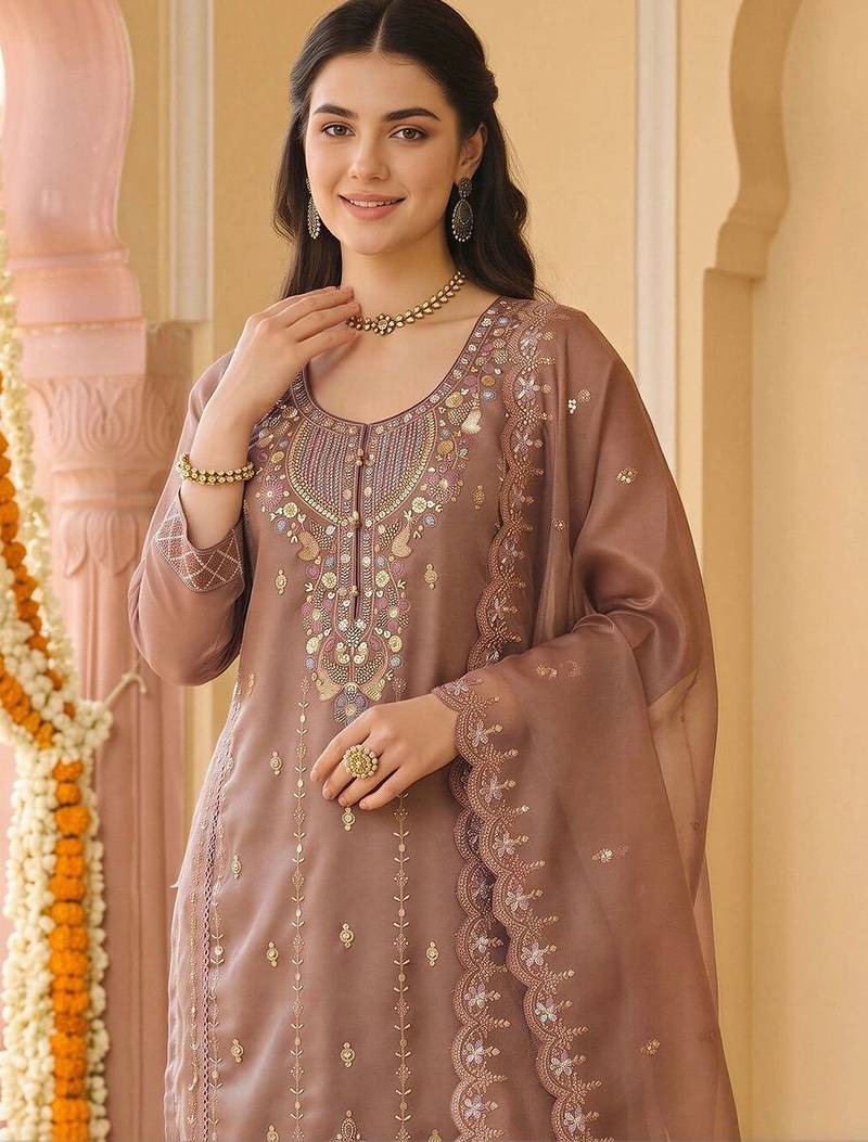 women ethnic motifs embroidered regular beads and stones kurta with trousers & with dupatta