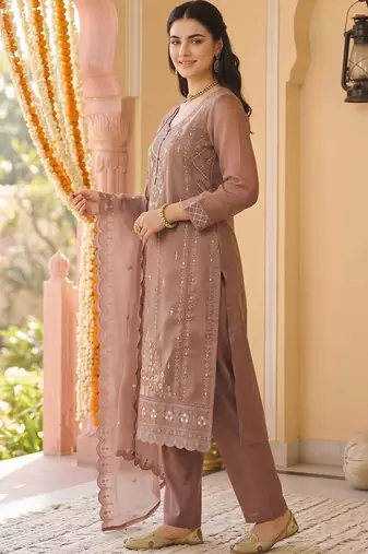 women ethnic motifs embroidered regular beads and stones kurta with trousers & with dupatta