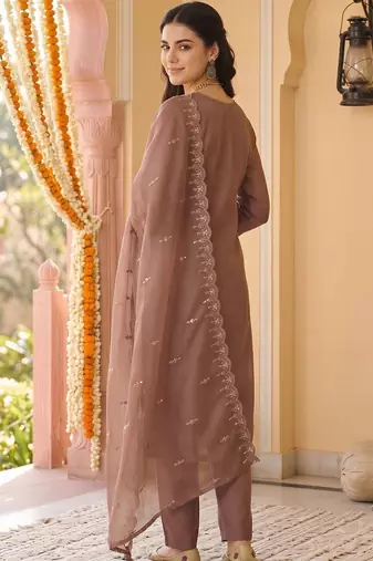 women ethnic motifs embroidered regular beads and stones kurta with trousers & with dupatta