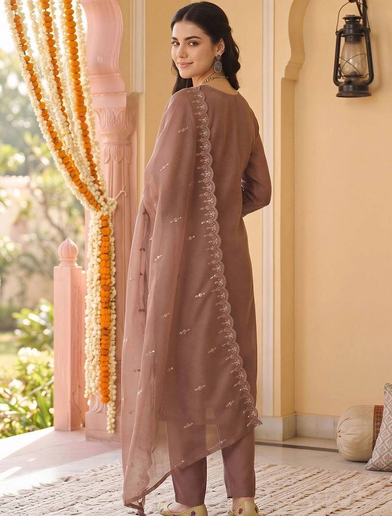 women ethnic motifs embroidered regular beads and stones kurta with trousers & with dupatta