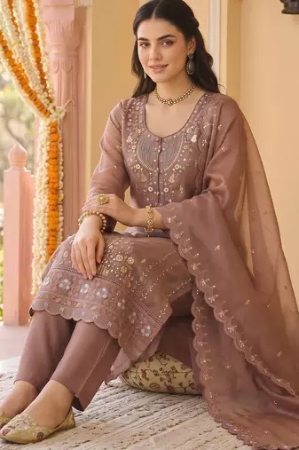 women ethnic motifs embroidered regular beads and stones kurta with trousers & with dupatta
