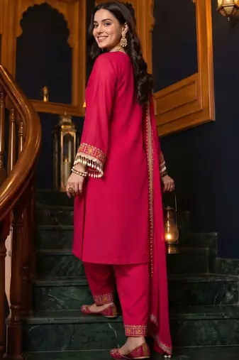women ethnic motifs embroidered regular thread work kurta with trousers & with dupatta