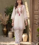 women floral embroidered regular thread work kurta with palazzos