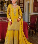 women ethnic motifs embroidered regular thread work kurta with palazzos & with dupatta