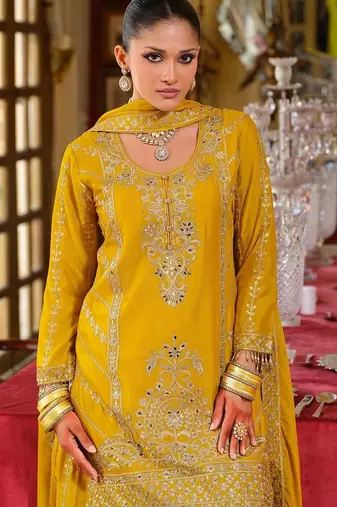 women ethnic motifs embroidered regular thread work kurta with palazzos & with dupatta