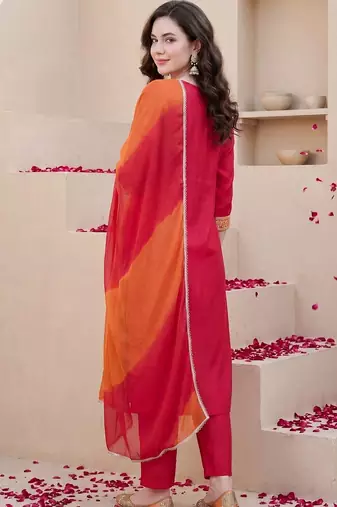 women ethnic motifs embroidered regular thread work kurta with trousers & with dupatta