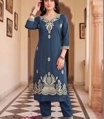 women ethnic motifs embroidered regular thread work cotton kurta with trousers
