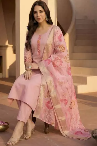 women ethnic motifs regular thread work kurta with trousers & with dupatta