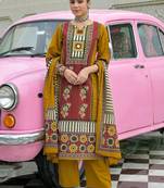 women ethnic motifs printed regular mirror work cotton kurta with trousers & with dupatta