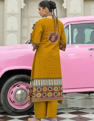 women ethnic motifs printed regular mirror work cotton kurta with trousers & with dupatta 5