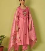 women ethnic motifs embroidered regular thread work kurta with trousers & with dupatta