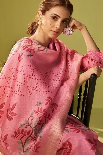 women ethnic motifs embroidered regular thread work kurta with trousers & with dupatta