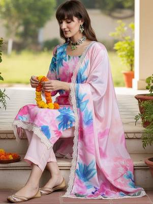 women floral printed regular thread work kurta with trousers & with dupatta 2