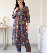 women floral printed regular cotton kurta with trousers