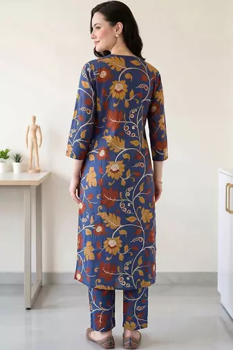 women floral printed regular cotton kurta with trousers