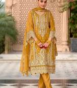 women ethnic motifs embroidered regular thread work kurta with trousers & with dupatta