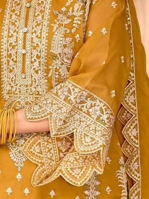 women ethnic motifs embroidered regular thread work kurta with trousers & with dupatta 2