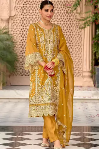 women ethnic motifs embroidered regular thread work kurta with trousers & with dupatta