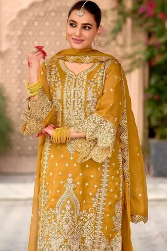 women ethnic motifs embroidered regular thread work kurta with trousers & with dupatta
