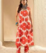 women floral printed regular cotton kurta with trousers