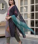 women ethnic motifs printed regular cotton kurta with trousers & with dupatta