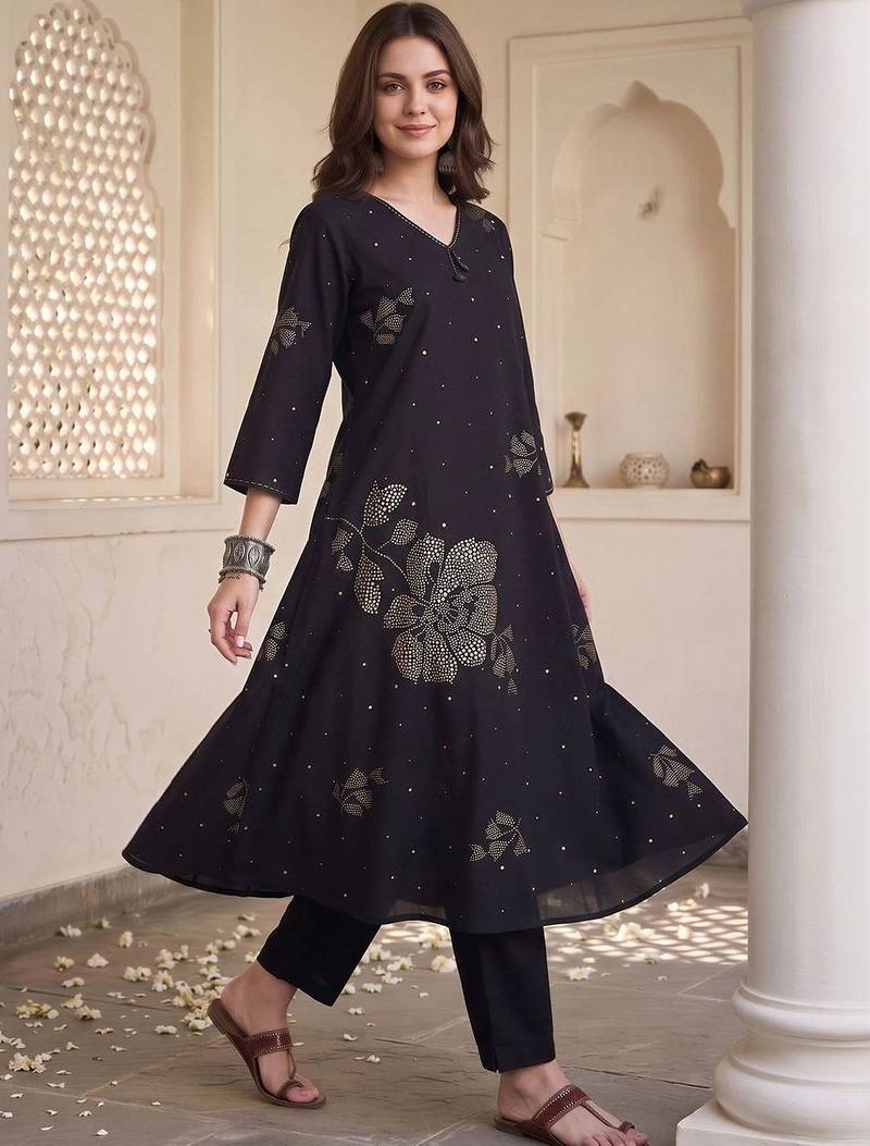 women floral printed regular cotton kurta with trousers