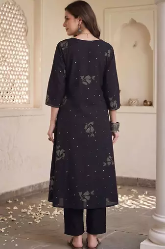 women floral printed regular cotton kurta with trousers