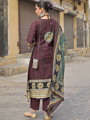 women ethnic motifs printed regular mirror work cotton kurta with trousers & with dupatta 5