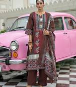 women ethnic motifs printed regular cotton kurta with trousers & with dupatta