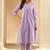 women printed regular thread work cotton kurta with trousers