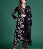 women ethnic motifs printed regular cotton kurta with palazzos & with dupatta