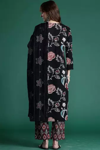 women ethnic motifs printed regular cotton kurta with palazzos & with dupatta
