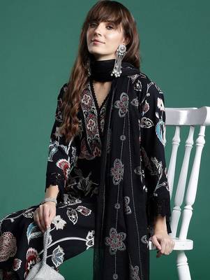 women ethnic motifs printed regular cotton kurta with palazzos & with dupatta 5