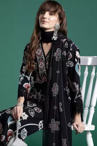women ethnic motifs printed regular cotton kurta with palazzos & with dupatta