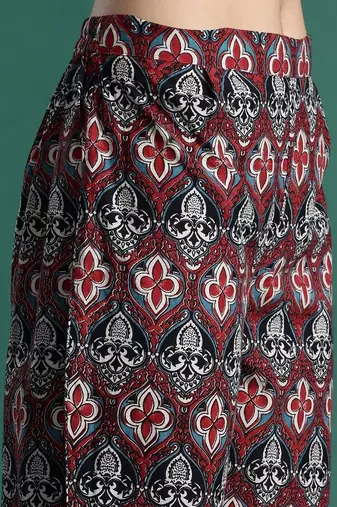 women ethnic motifs printed regular cotton kurta with palazzos & with dupatta
