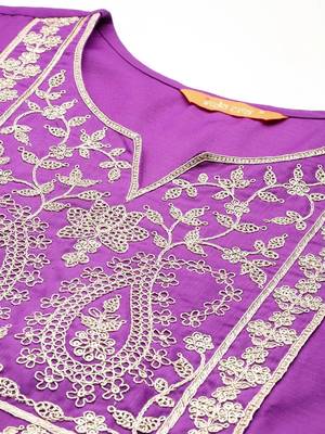 women ethnic motifs embroidered regular thread work liva kurta with trousers & with dupatta 6
