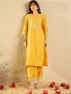 women ethnic motifs embroidered regular thread work liva kurta with trousers & with dupatta 1