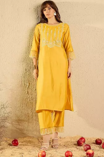 women ethnic motifs embroidered regular thread work liva kurta with trousers & with dupatta