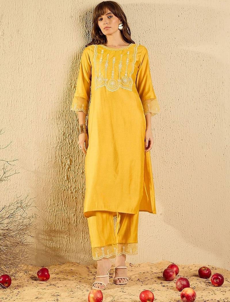women ethnic motifs embroidered regular thread work liva kurta with trousers & with dupatta