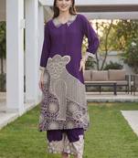 women ethnic motifs embroidered regular kurta with palazzos
