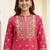 women ethnic motifs printed regular thread work cotton kurta with trousers
