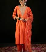 women ethnic motifs embroidered regular thread work liva kurta with trousers & with dupatta
