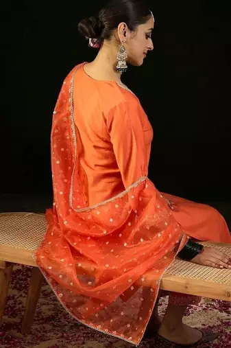 women ethnic motifs embroidered regular thread work liva kurta with trousers & with dupatta