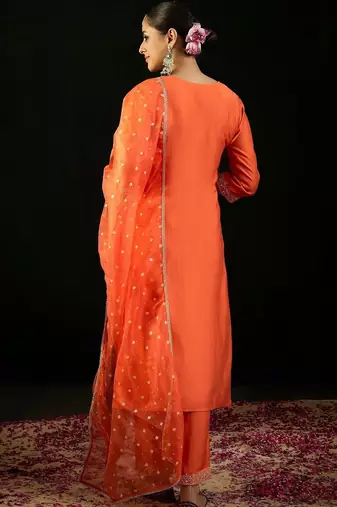women ethnic motifs embroidered regular thread work liva kurta with trousers & with dupatta