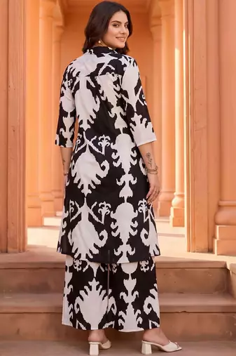 women ethnic motifs printed regular cotton kurta with palazzos