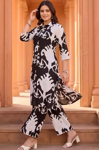 women ethnic motifs printed regular cotton kurta with palazzos