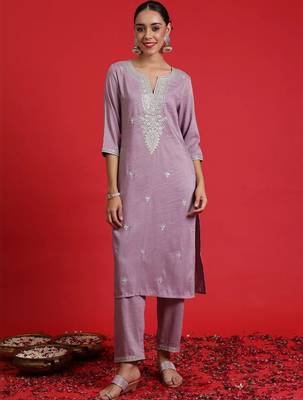 women ethnic motifs embroidered regular thread work kurta with trousers & with dupatta 1