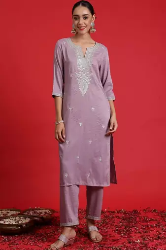 women ethnic motifs embroidered regular thread work kurta with trousers & with dupatta