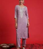 women ethnic motifs embroidered regular thread work kurta with trousers & with dupatta